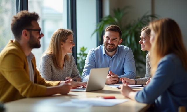 L'équipe de Déménagement Provence Solutions en réunion, souriante